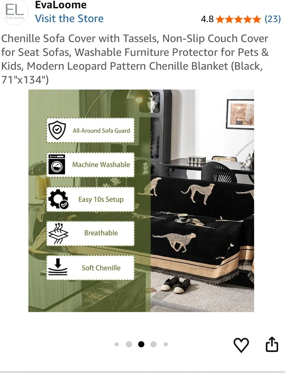 NEW Leopard Chenille Sofa Throw Blanket - Black and Beige
